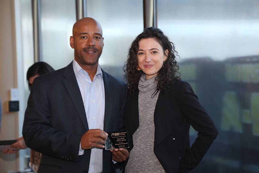 Despina Tsementzi receives his award from School Chair Reginald DesRoches. (Photo: Jess Hunt-Ralston)