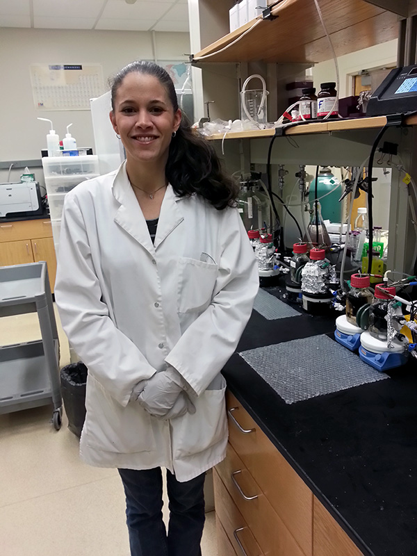 Ph.D. student Christine Dykstra in her lab.