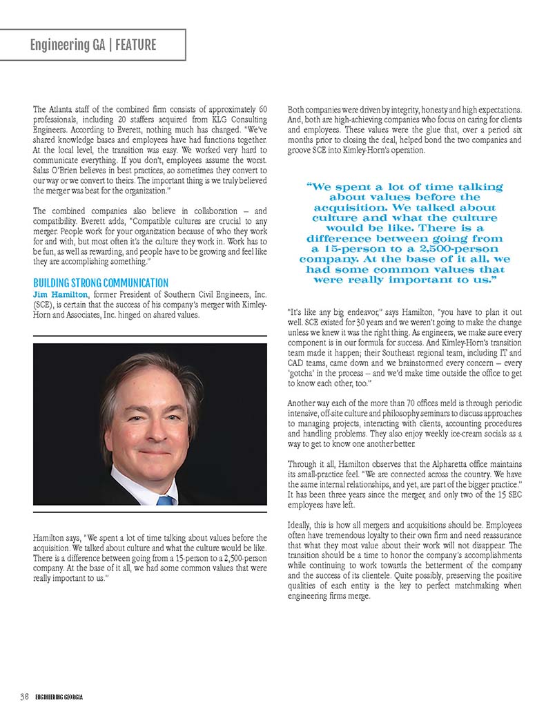 Engineering Georgia magazine feature story on mergers and acquisitions.