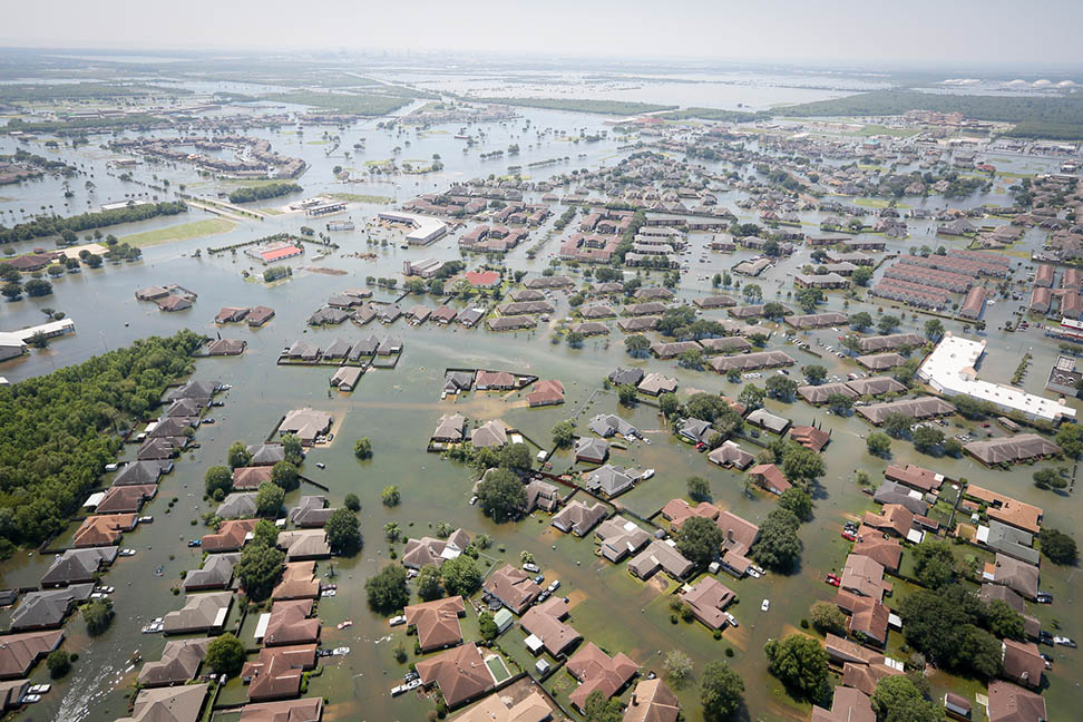 Floodwaters cover Port Arthur, Texas, on August 31, 2017, following Hurricane Harvey. Staff Sgt. Daniel J. Martinez took this photo from a South Carolina Helicopter Aquatic Rescue Team UH-60 Black Hawk helicopter during rescue operations following the storm. (Photo: Staff Sgt. Daniel J. Martinez, U.S. Air National Guard)