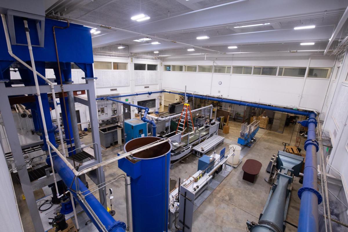 second-floor view overlooking the Hydraulics Lab space