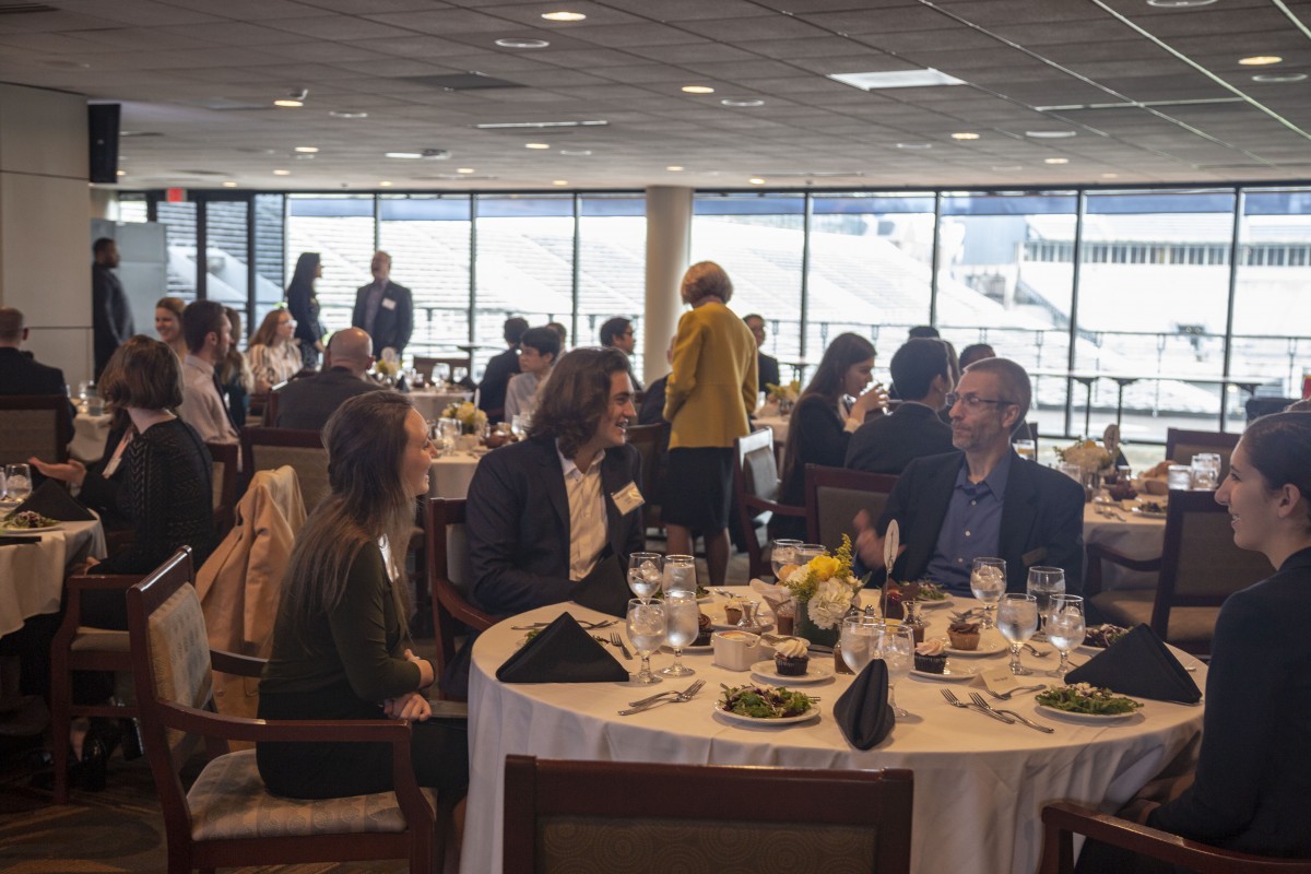 Students talk with donors and faculty at the School of Civil and Environmental Engineering Scholarship and Fellowship Luncheon on Feb. 25, 2020 (Photo by Amelia Neumeister)