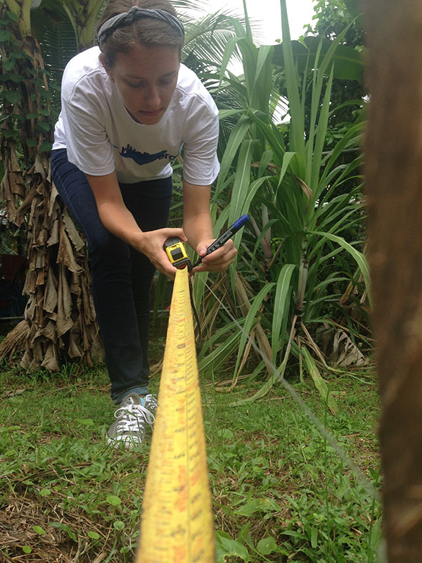 Eichbauer takes measurements at the site of one of water-treatment systems she helped design in Nicaragua over the summer. Originally, Eichbauer had planned to implement two such systems with nonprofit blueEnergy, but rain delayed construction. (Photo Courtesy: Kelsey Eichbauer)