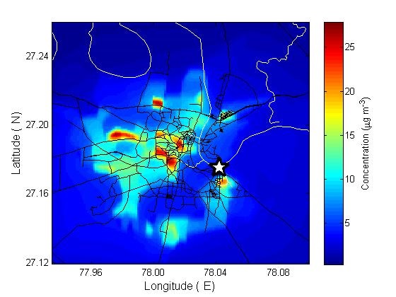 Illustration of the annual average concentration of fine particulate matter (often called PM2.5) that results from burning municipal solid waste.