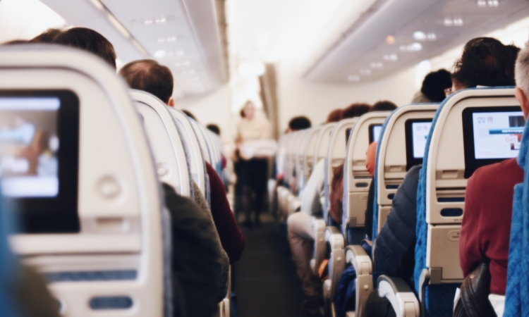 Passengers sitting on an airplane