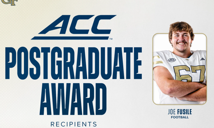 A graphic featuring a picture of football player Joe Fusile and the words "ACC Postgraduate Award Recipients"