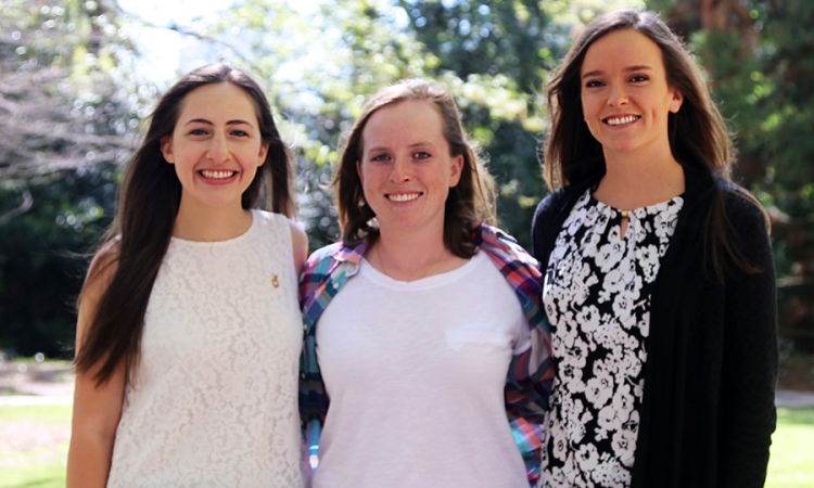 Three School of Civil and Environmental Engineering students have won National Science Foundation graduate fellowships. Hannah Greenwald, left, is a graduating senior. April Gadsby, middle, and Rebecca Nylen are in the early stages of the graduate studies. (Photo: Jess Hunt-Ralston)