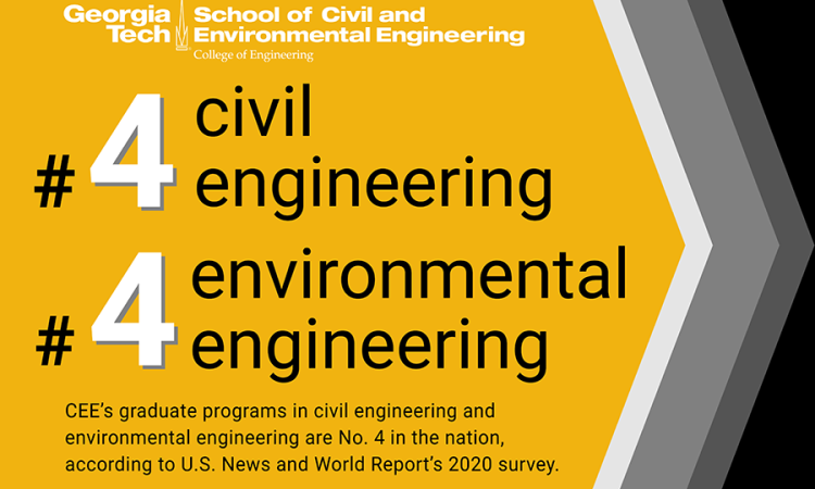 CEE's graduate programs in civil engineering and environmental engineering are No. 4 in the nation, according to U.S. News and World Report's 2020 survey. (Graphic: Amelia Neumeister)