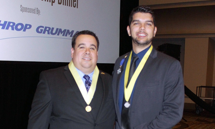 Ph.D. student Osvaldo Broesicke, right, with Latinos in Science and Engineering President Will Davis. Broesicke won the organization's highest honor for students, the Padrino Scholarship and Medalla de Plata, or silve medal. (Photo Courtesy: Osvaldo Broesicke)