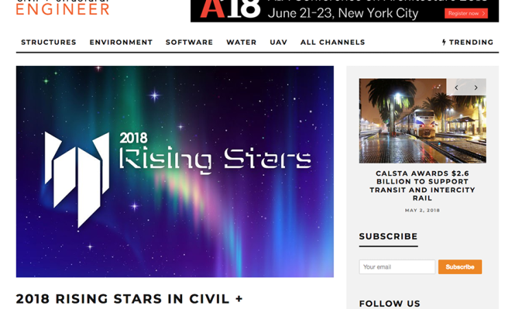 Screenshot of Civil + Structural Engineer magazine's 2018 Rising Stars web page.