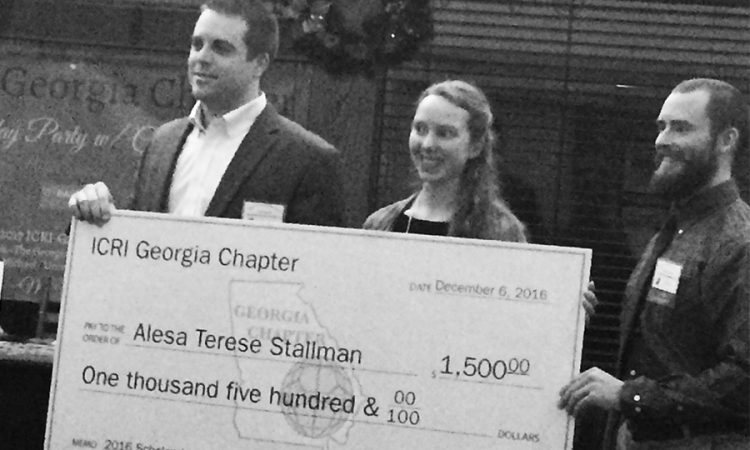 Alesa Stallman accepts a scholarship from the International Concrete Repair Institute Georgia Chapter Dec. 6. (Photo Courtesy: Alesa Stallman)