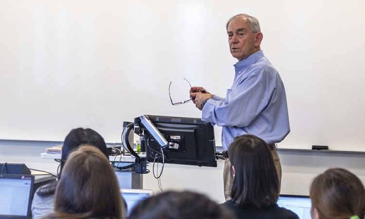 Professor of the Practice John Koon talks teaches his Senior Design class on a recent Thursday. Koon is one of the newest members of the National Academy of Engineering, one of the highest honors for the nation's engineers. (Photo: Amelia Neumeister)