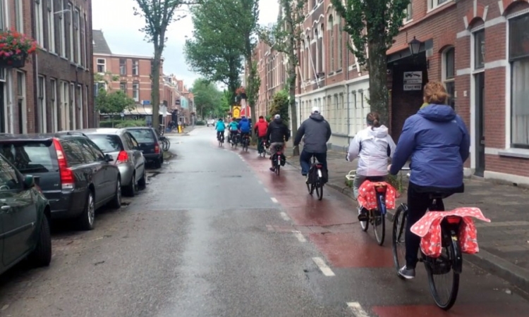 Students in Kari Watkins' Sustainable Transportation Abroad class ride bicycles in the kind of bike lanes that permeate the Netherlands. The class spent nearly two weeks riding across the country and exploring the Dutch approach to transportation. (Photo: Anna Nord)