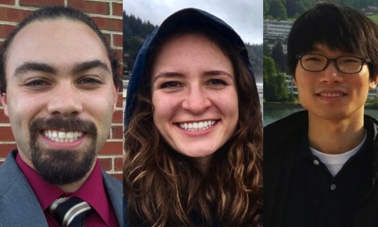 Benjamin Hurwitz, Alexandra Muscalus, and Youngjun Son, the three civil and environmental engineering students who are part of the inaugural class of the ocean science and engineering Ph.D. program.