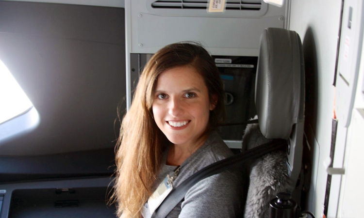 Stacie Sire on the flight deck of the 787 Dreamliner during a test flight in 2011.