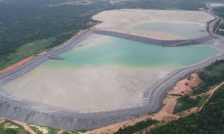 The Akyem Mine TSF Cell 1 (background) and TSF Cell 2 (foreground) at a tailings storage facility in Ghana. 