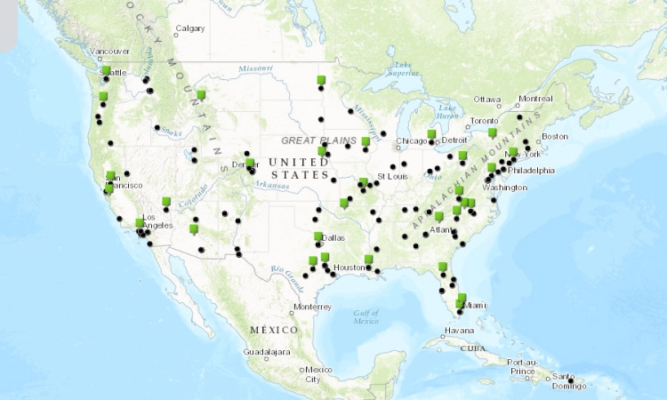 U.S. Department of Transportation map showing all of the newly funded University Transportation Centers and the affiliated universities.