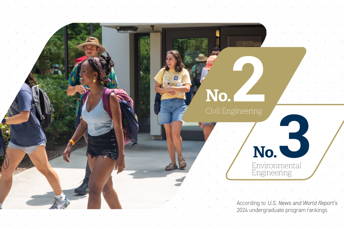 An image of students walking next to the words number 2 civil engineering and number 3 environmental engineering 