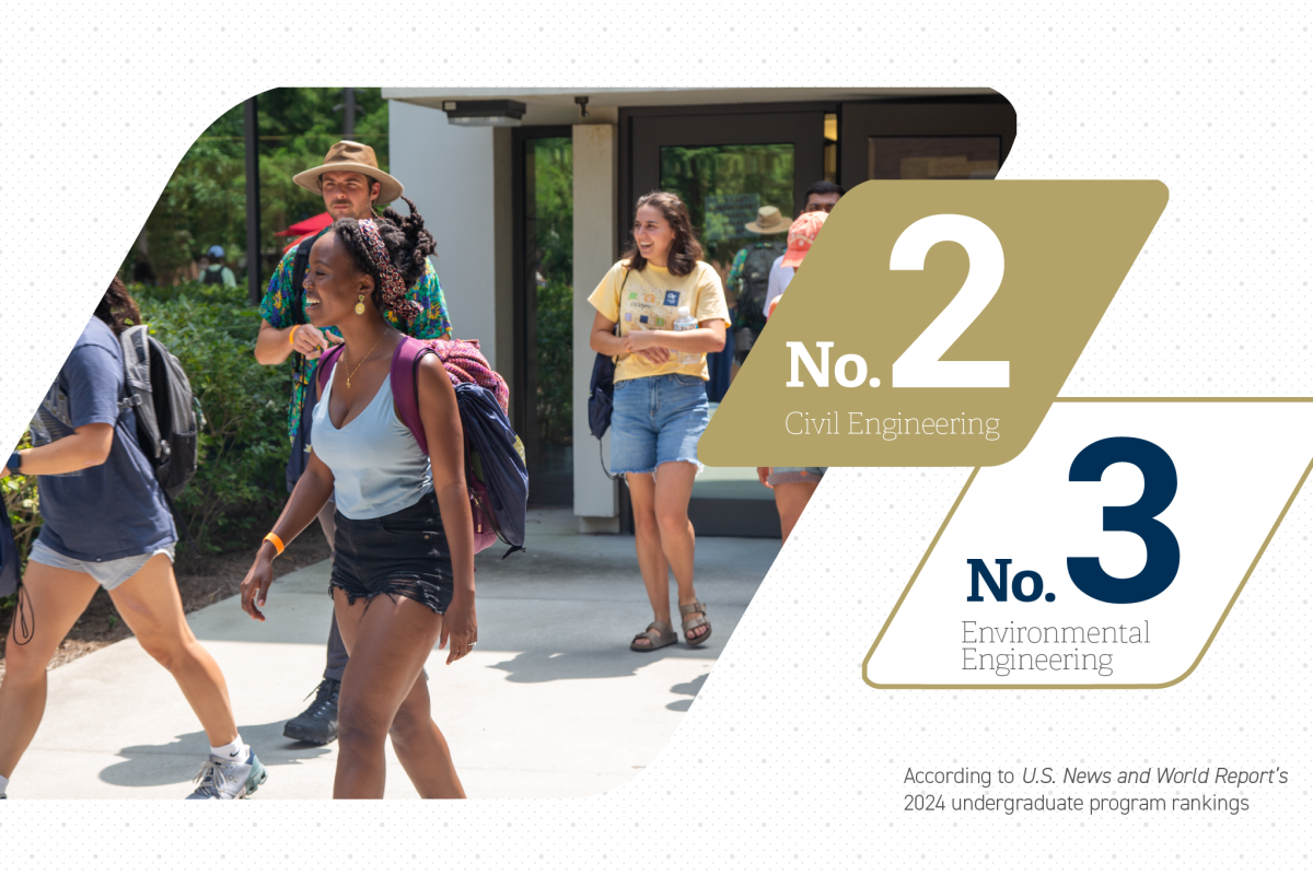 An image of students walking next to the words number 2 civil engineering and number 3 environmental engineering