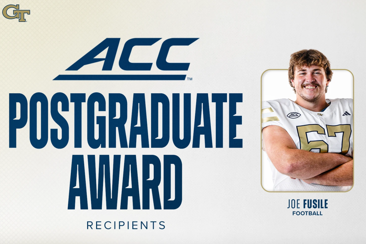 A graphic featuring a picture of football player Joe Fusile and the words "ACC Postgraduate Award Recipients"