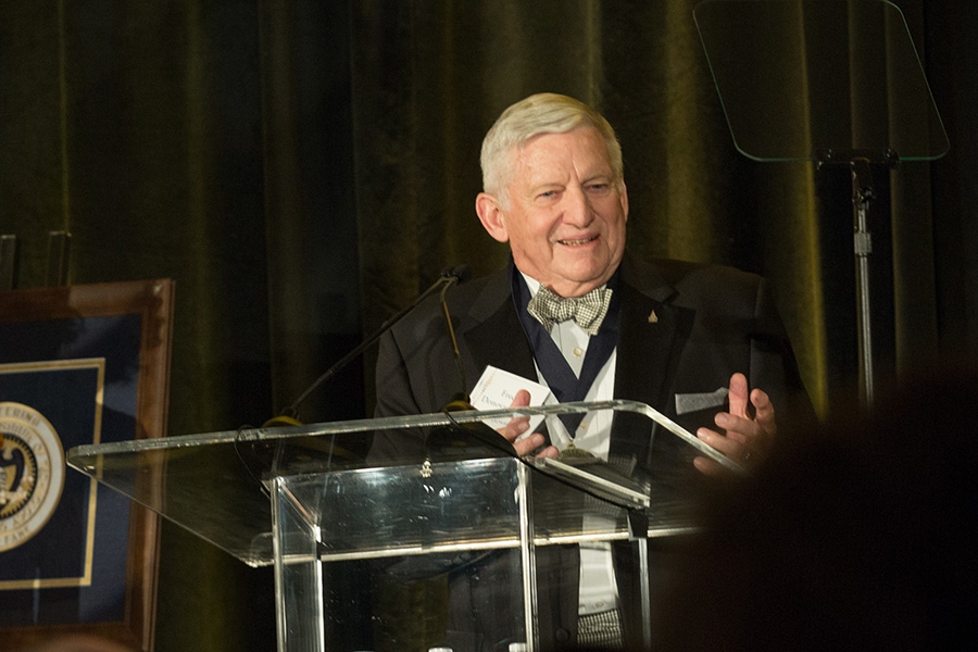 Fred Donovan Sr. speaks at the Georgia Tech College of Engineering Alumni Awards after being inducted in the Engineering Hall of Fame.