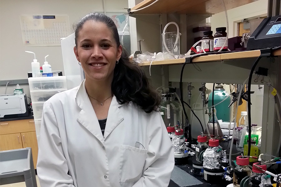 Ph.D. student Christine Dykstra in her lab.