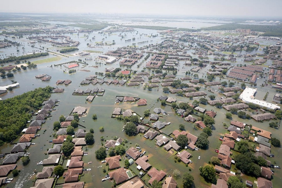 Floodwaters cover Port Arthur, Texas, on August 31, 2017, following Hurricane Harvey. Staff Sgt. Daniel J. Martinez took this photo from a South Carolina Helicopter Aquatic Rescue Team UH-60 Black Hawk helicopter during rescue operations following the storm. (Photo: Staff Sgt. Daniel J. Martinez, U.S. Air National Guard)