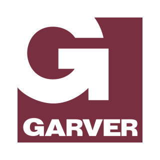 Garver logo with white G and text against a burgundy red background